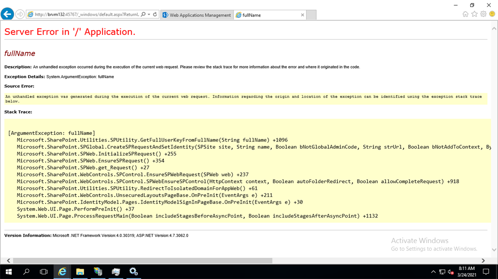 SharePoint 2019 FBA Set up Full Name Error
